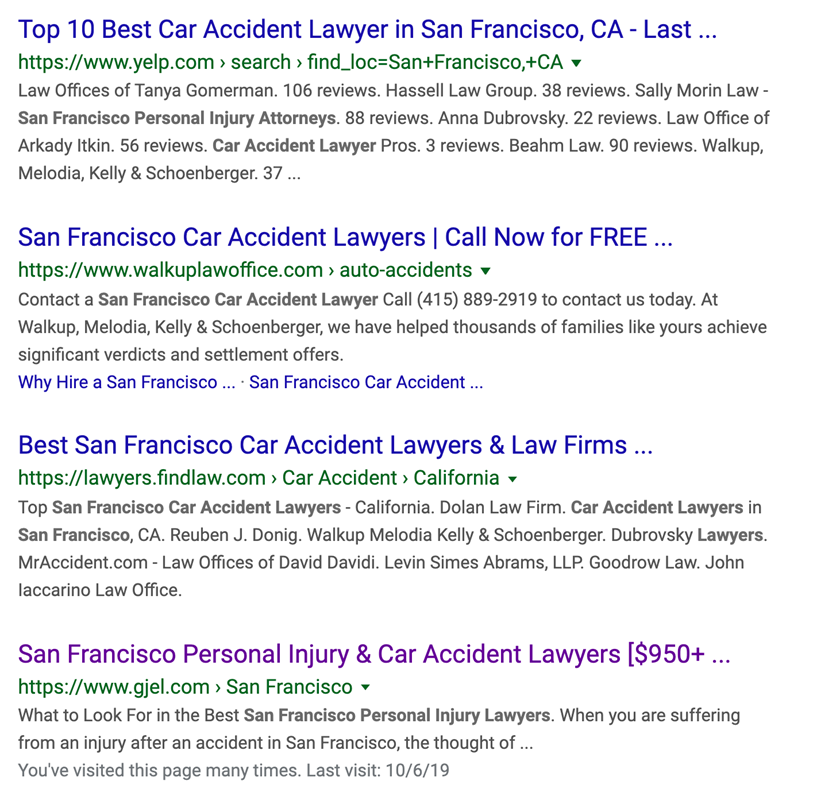 Google local organic results law firms
